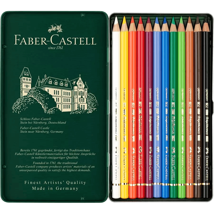 12x Faber-Castell Polychromos Artist Colour Colouring Pencils Tin Set 110012 - SuperOffice