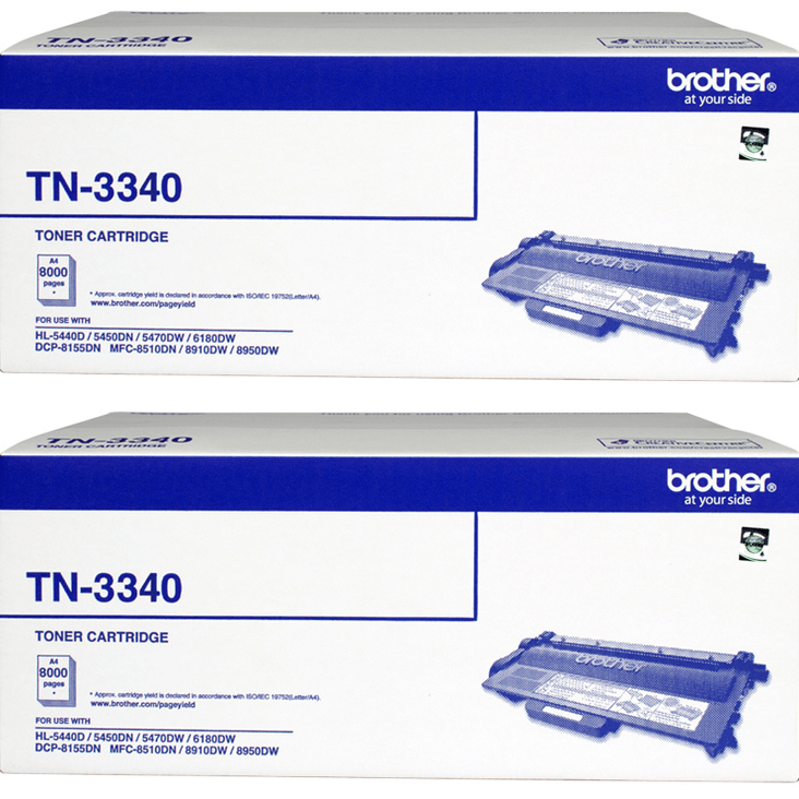 2 Pack Brother TN-3340 Toner Ink Cartridge Black Genuine TN3340 TN-3340 (2 Pack) - SuperOffice