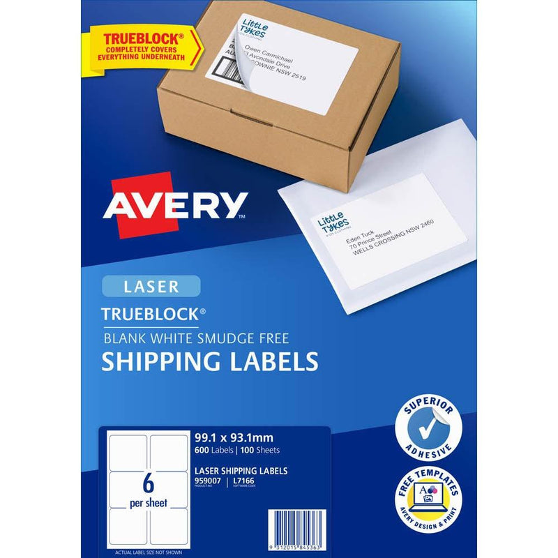 4 Pack Avery 959007 L7166 Laser Labels Shipping Parcel 6/Page White 100 Sheets A4 959007 (4 Pack) - SuperOffice