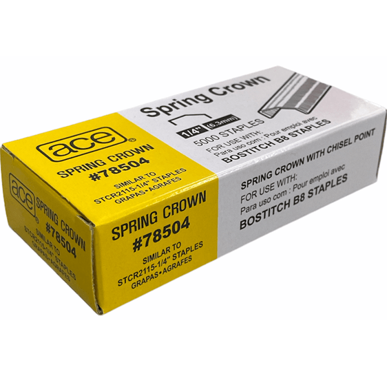 25 Pack ACE 78504 Spring Crown Galvanised B8 1/4" 6mm Staples Box 5000 STCR2115 78504 (Carton 25) - SuperOffice