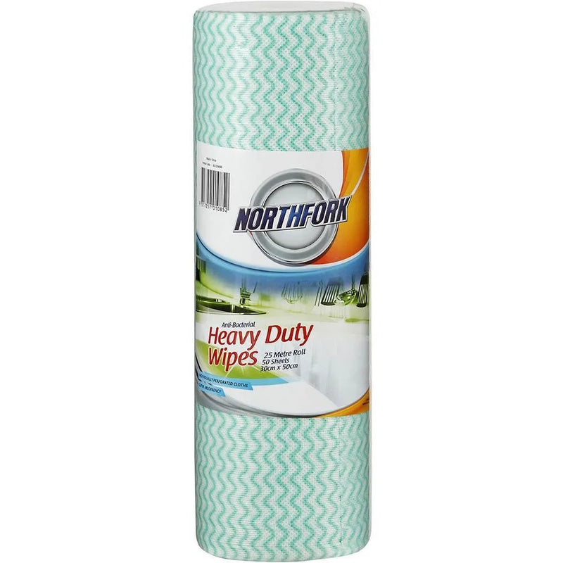 Northfork Heavy Duty Antibacterial Perforated Wipes Green Pack 50 Sheets Pack 6 Rolls Bulk