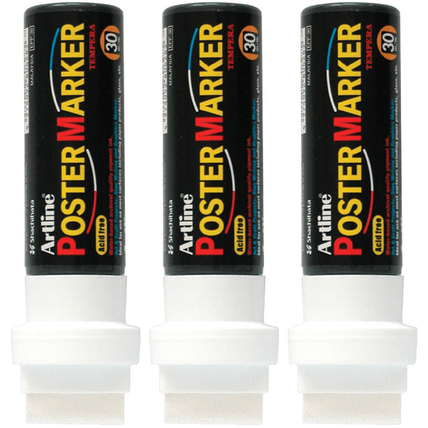 3 Pack Artline Poster Marker Tempera Ink 30mm Wedge Wide Tip White 173033 (3 Pack) - SuperOffice