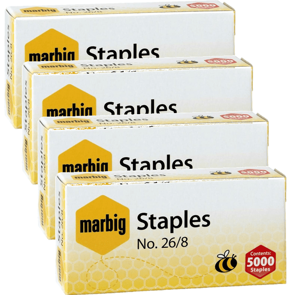 4 Boxes Marbig Staples 26/8 Box 5000 90370 (4 Boxes) - SuperOffice