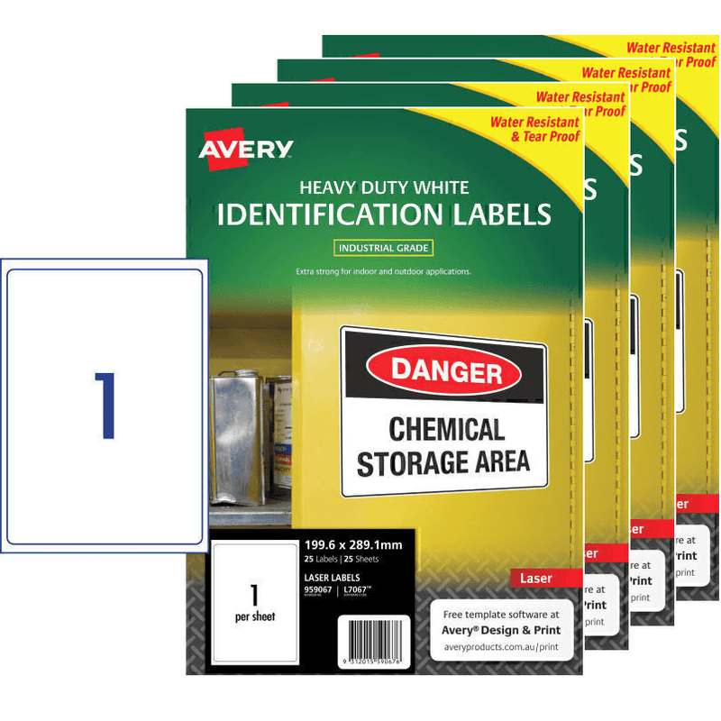 4 Pack Avery 959067 L7067 Heavy Duty Laser Labels White 1/Page Pack 25 Sheets 959067 (4 Packs) - SuperOffice