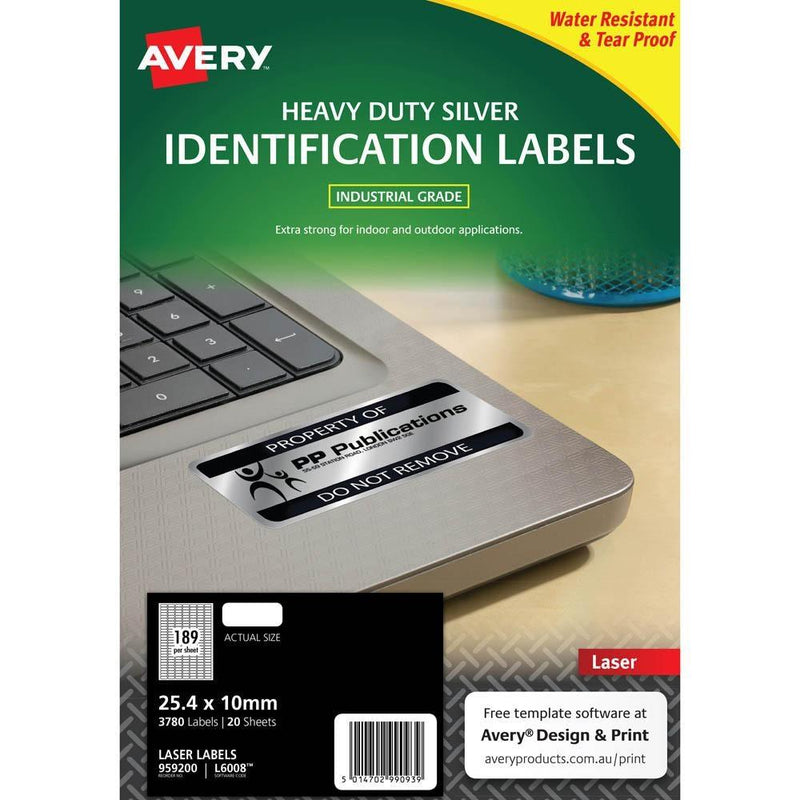 4 Packs Avery 959200 L6008 Durable Metallic Heavy Duty Labels 189/Page Silver 20 Sheets 959200 (4 Packs) - SuperOffice