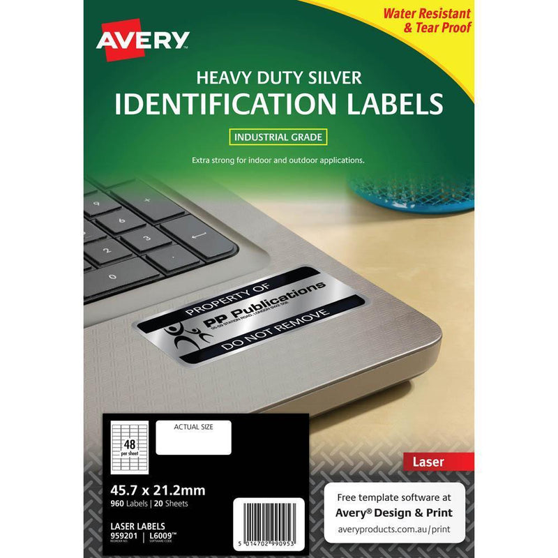 4 Packs Avery 959201 L6009 Heavy Duty Laser Labels Silver 48/Page 20 Sheets 959201 (4 Packs) - SuperOffice