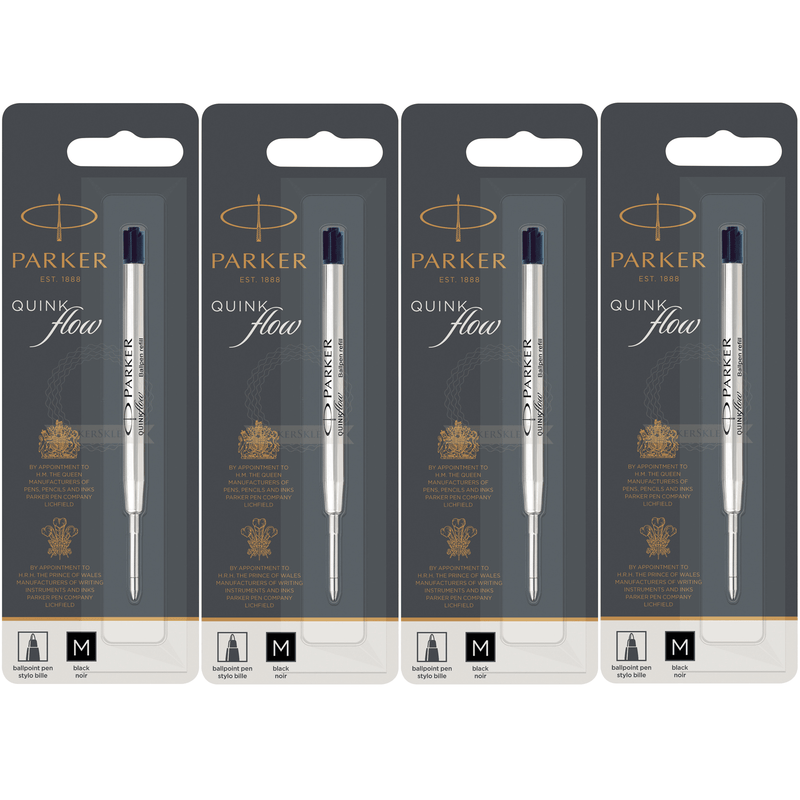 4x Parker Quinkflow Pen Refill Ballpoint Medium Nib Black 1950369 (4 Pack) - SuperOffice