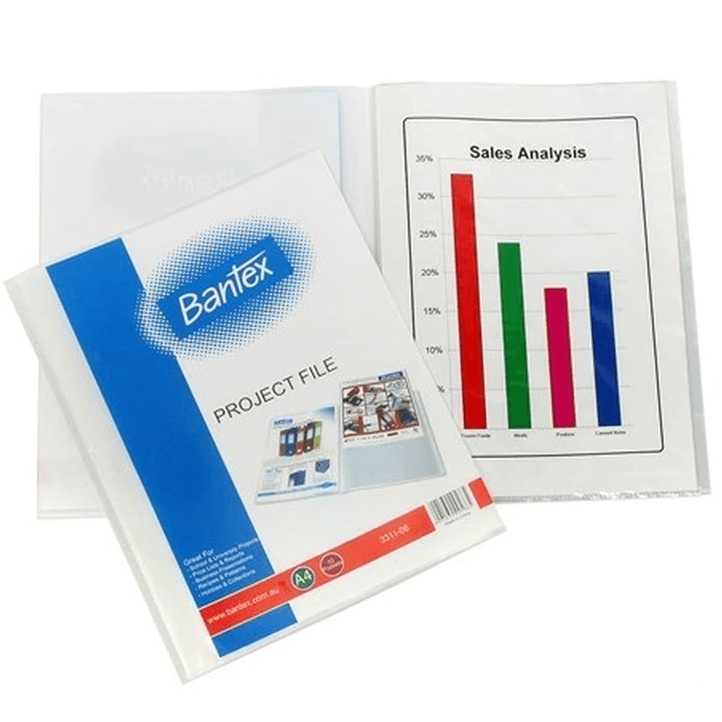 5 Pack Bantex Project Presenation File 20 Pocket A4 Clear/White 100854156 (5 Pack) - SuperOffice