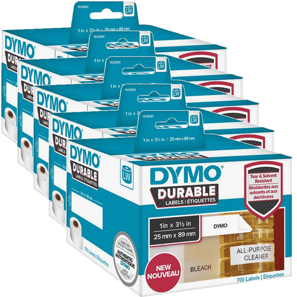 5 Pack Dymo 1933081 LW Durable Labels 25x89mm Black On White Box 700 1933081 (5 Pack) - SuperOffice