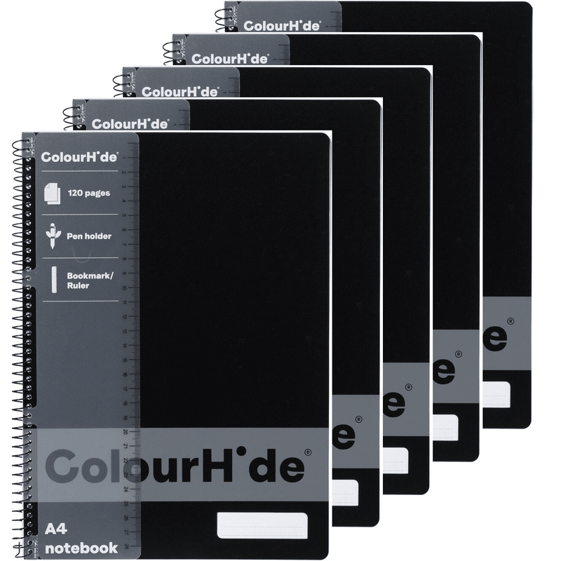 5x Colourhide Notebook 120 Page A4 Black Bulk 1719402J (5 Pack) - SuperOffice