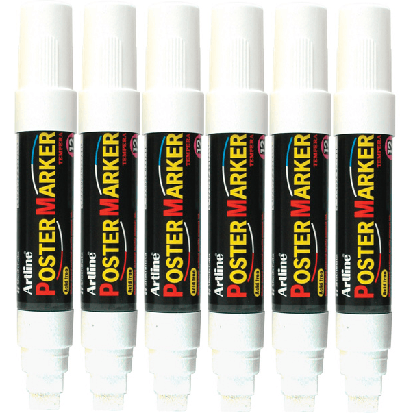 6 Pack Artline Poster Marker Tempera Ink 12mm Wedge Tip White 171233 (6 Pack) - SuperOffice