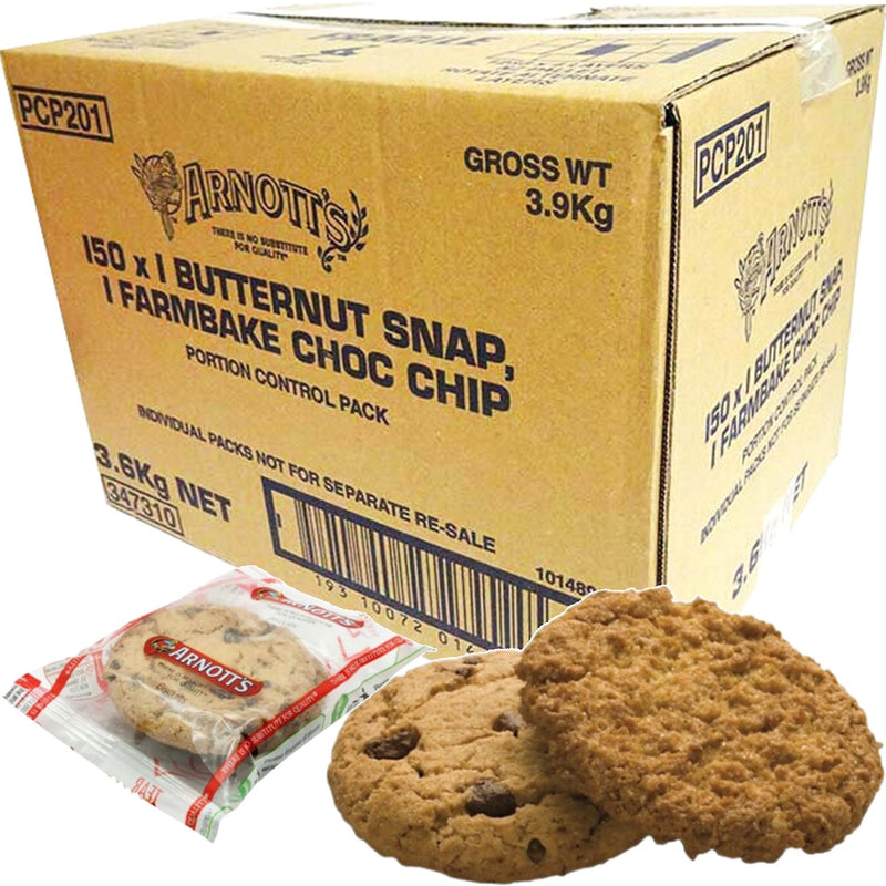 Arnotts Butternut Snap Farmbake Choc Chip Biscuits 150 Individual Packs Carton Bulk Box