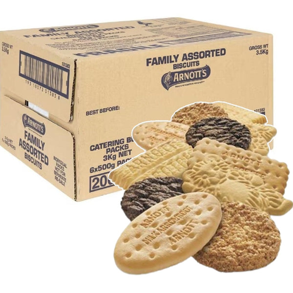 Arnotts Biscuits Family Assorted 6x500g 3kg Carton Bulk Box