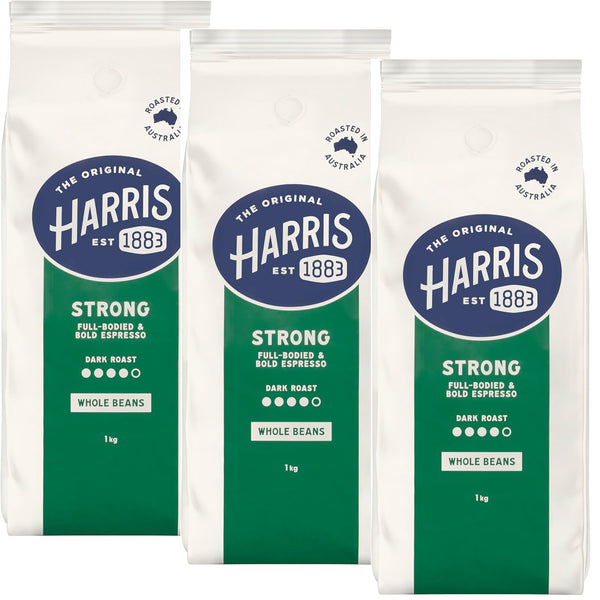 Harris Coffee Whole Beans Full-Bodied Espresso Dark Roast 1kg 3 Pack Bulk