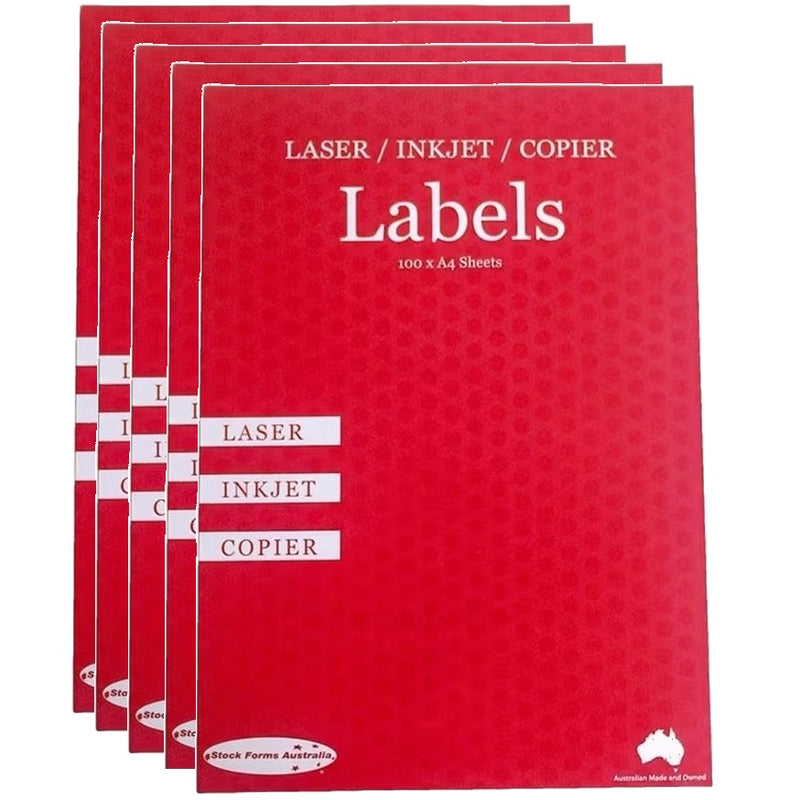 Stock Forms 1UP Inkjet Laser Labels A4 Fluoro Pink 100 Sheets Pack 5