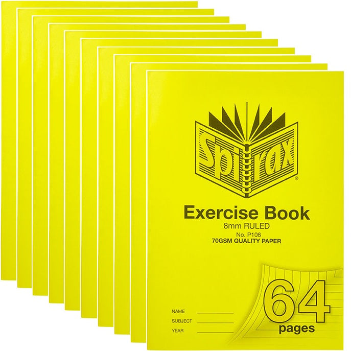 Spirax P106 Exercise Book Ruled 8mm 70Gsm 64 Page A4 10 Pack