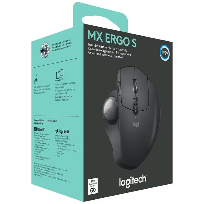 Logitech MX Ergo S Wireless Trackball Mouse Ergonomic Graphite