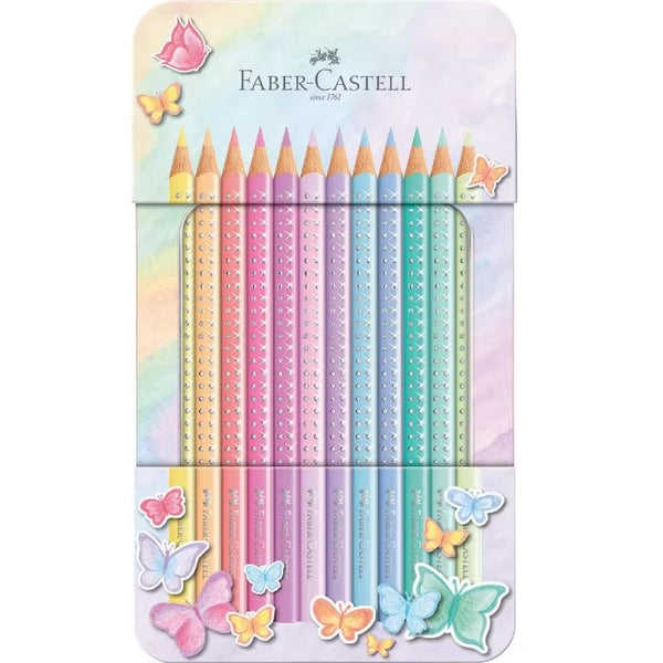 Faber-Castell Pastel Sparkle Triangle Colour Pencils Tin Set 12 Pack