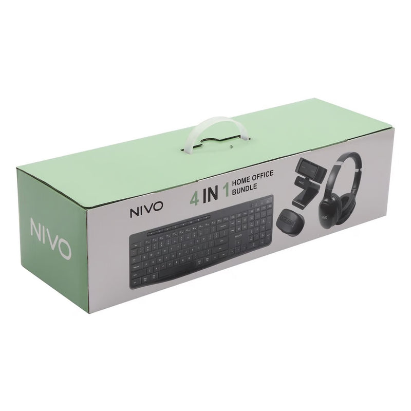 NIVO 4 In 1 Home Office Bundle Wireless Keyboard Mouse HD Webcam Headphones Combo Set