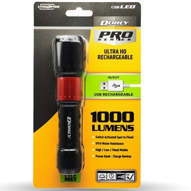 Dorcy Pro Series D4358 USB Rechargeable Torch Flashlight LED 1000 Lumens