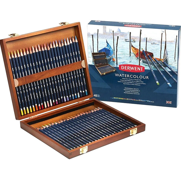 Derwent Watercolour Coloured Pencils Wooden Box 48 Set