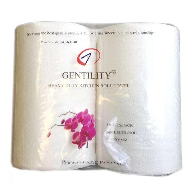 A&C Gentility Kitchen Paper Hand Towels Roll 22x21cm 2ply 240 Sheets x 12 Rolls/Carton AC-KT240 AC-KT240 - SuperOffice