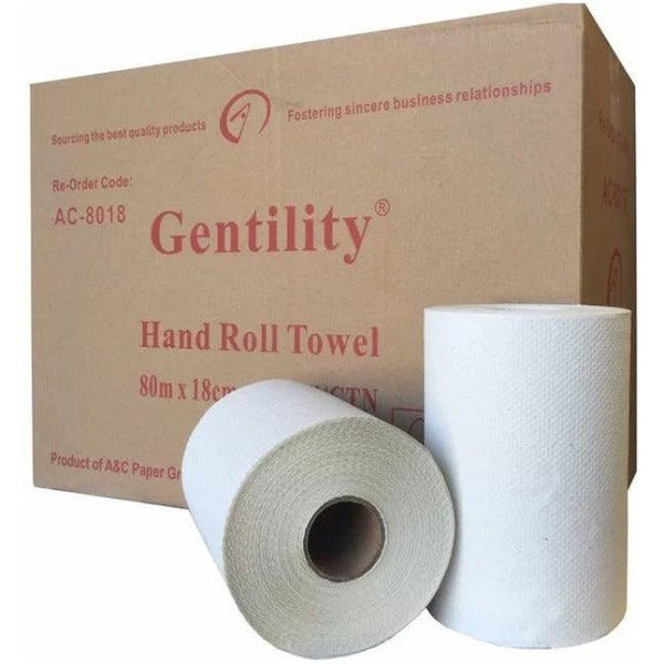 A&C Gentility Paper Hand Towels Roll 180mmx80m 1ply 16 Rolls Embossed AC-8018 AC-8018 - SuperOffice