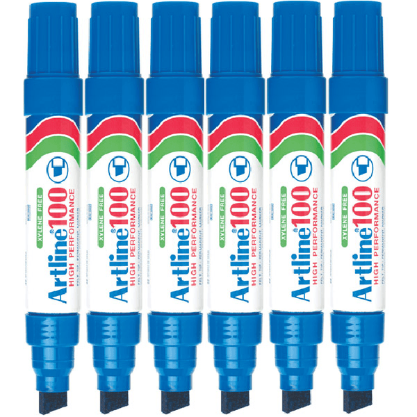 Artline 100 Permanent Marker 12mm Chisel Nib Blue Pack 6 110003 (6 Pack) - SuperOffice