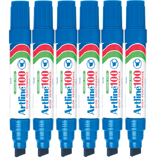 Artline 100 Permanent Marker 12mm Chisel Nib Blue Pack 6 110003 (6 Pack) - SuperOffice