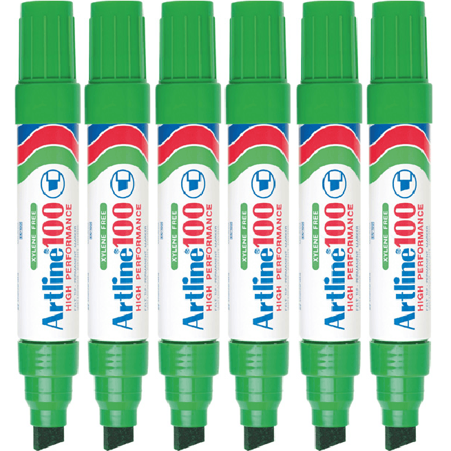 Artline 100 Permanent Marker 12mm Chisel Tip Thick Nib Green Box 6 110004 (Box 6) - SuperOffice