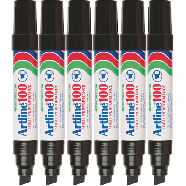 Artline 100 Permanent Marker Thick 12mm Chisel Nib Black Pack 6 110061 (6 Pack) - SuperOffice