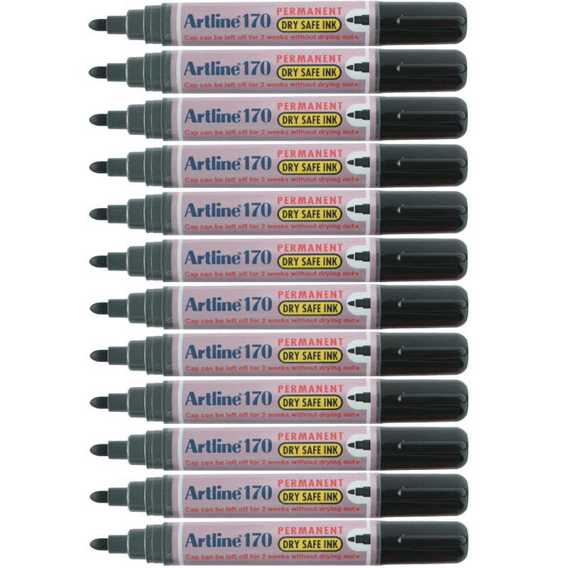 Artline 170 Permanent Marker 2mm Bullet Nib Black Box 12 101701 (Box 12) - SuperOffice