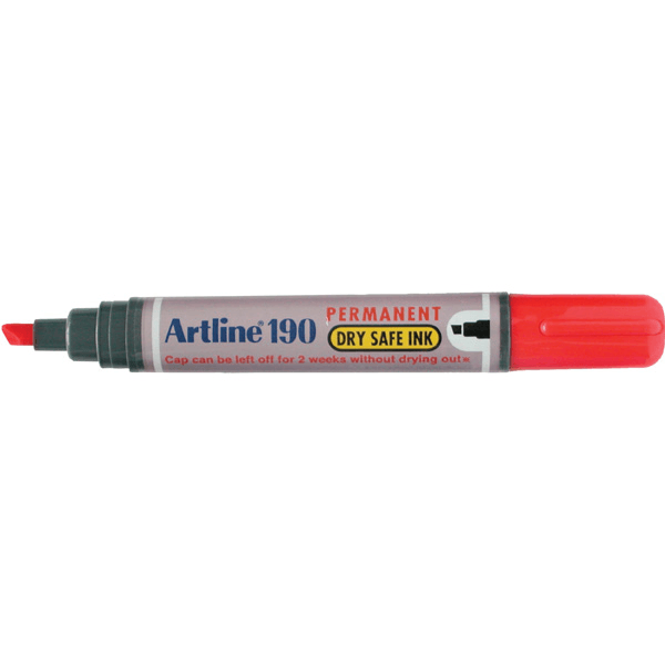 Artline 190 Permanent Marker 5mm Chisel Nib Red Box 12 101902 (Box 12) - SuperOffice