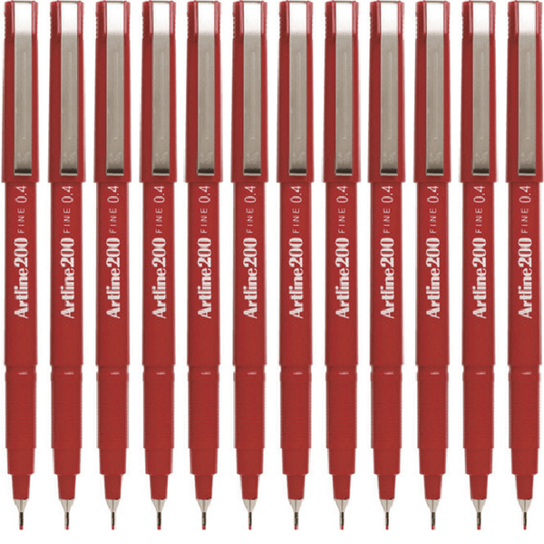 Artline 200 Fineliner Felt Tip Pen 0.4mm Dark Red Box 12) 120012 (Box 12) - SuperOffice