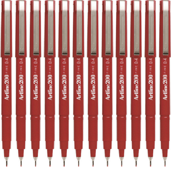 Artline 200 Fineliner Felt Tip Pen 0.4mm Dark Red Box 12) 120012 (Box 12) - SuperOffice