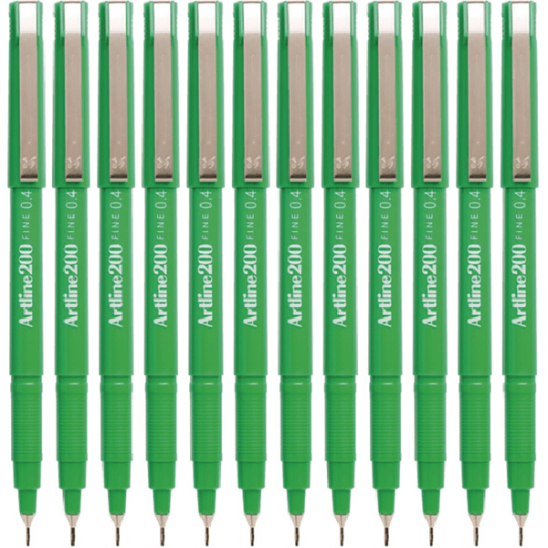 Artline 200 Fineliner Felt Tip Pen 0.4mm Green Box 12 120004 (Box 12) - SuperOffice