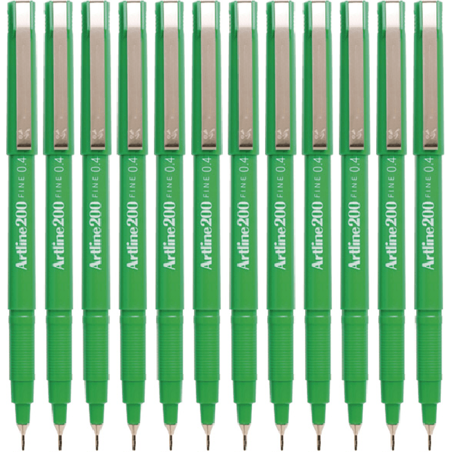 Artline 200 Fineliner Felt Tip Pen 0.4mm Green Box 12 120004 (Box 12) - SuperOffice