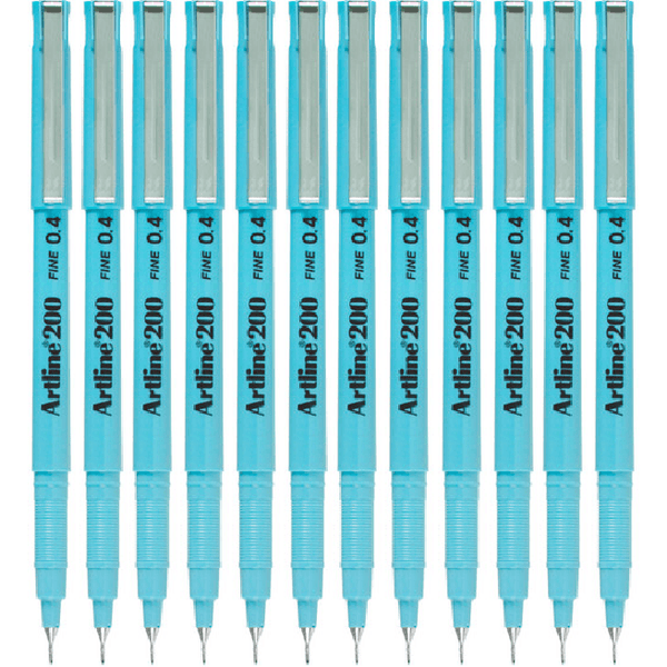 Artline 200 Fineliner Felt Tip Pen 0.4mm Light Blue Box 12 120043 (Box 12) - SuperOffice