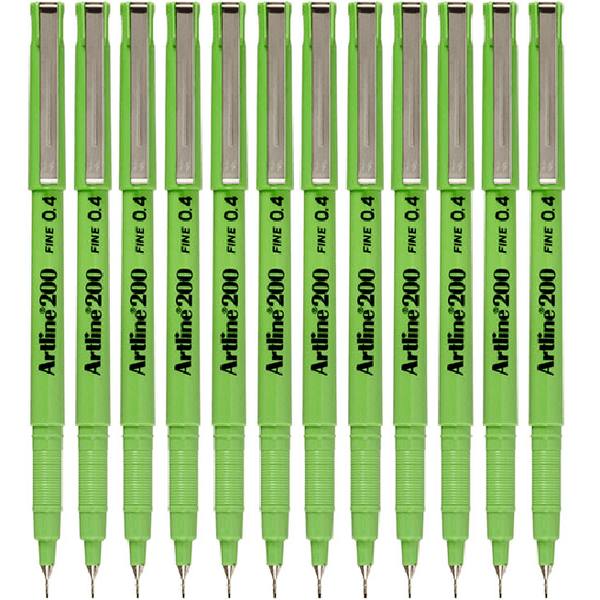 Artline 200 Fineliner Felt Tip Pen 0.4Mm Lime Green Box 12 120014 (Box 12) - SuperOffice