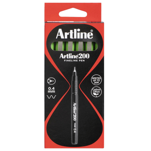 Artline 200 Fineliner Felt Tip Pen 0.4Mm Lime Green Box 12 120014 (Box 12) - SuperOffice