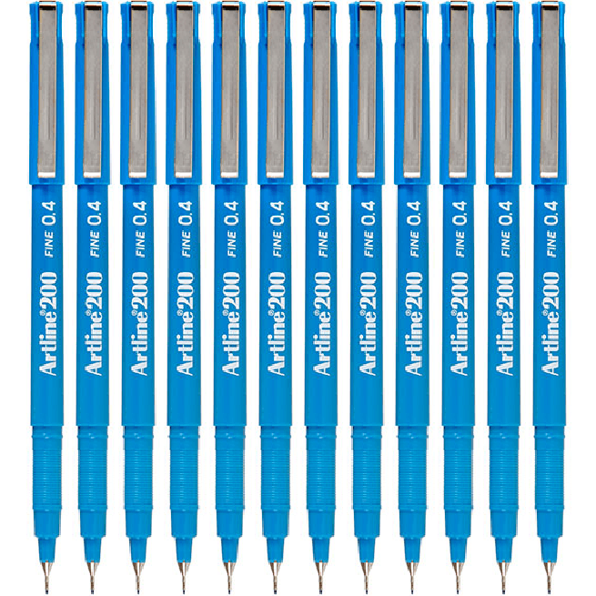 Artline 200 Fineliner Felt Tip Pen 0.4mm Sky Blue Box 12 120013 (Box 12) - SuperOffice