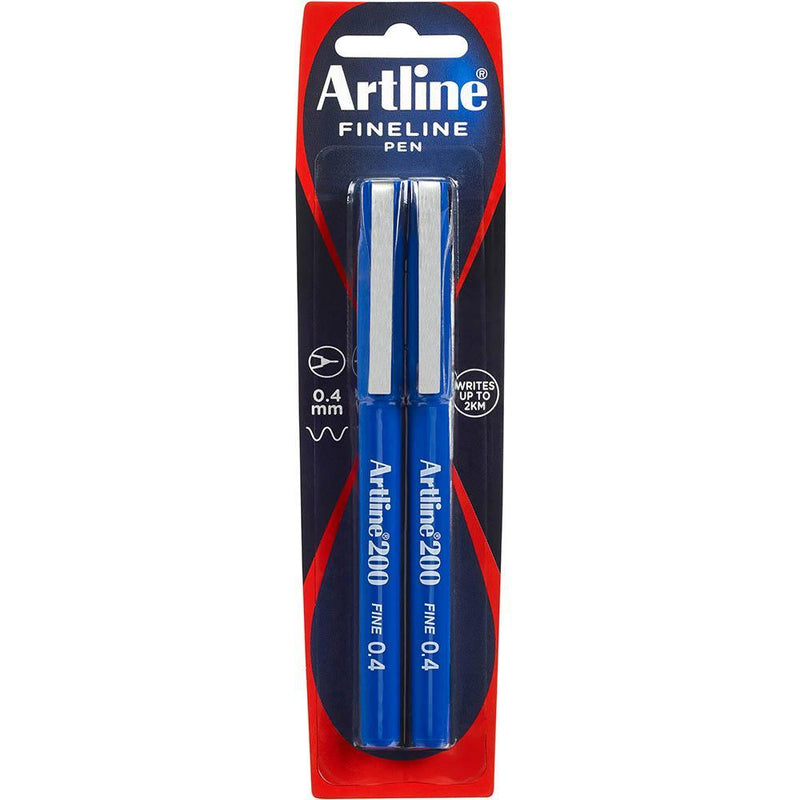 Artline 200 Fineliner Pen 0.4Mm Blue Pack 2 120067 - SuperOffice