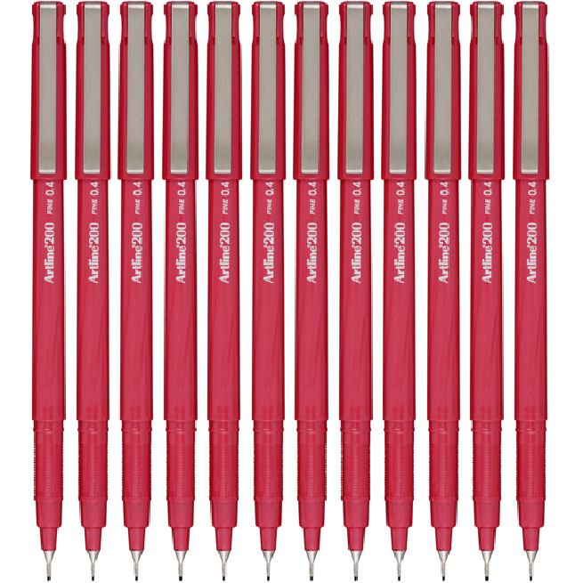 Artline 200 Fineliner Pen 0.4mm Bright Red Box 12 120072 (Box 12) Bright Red - SuperOffice