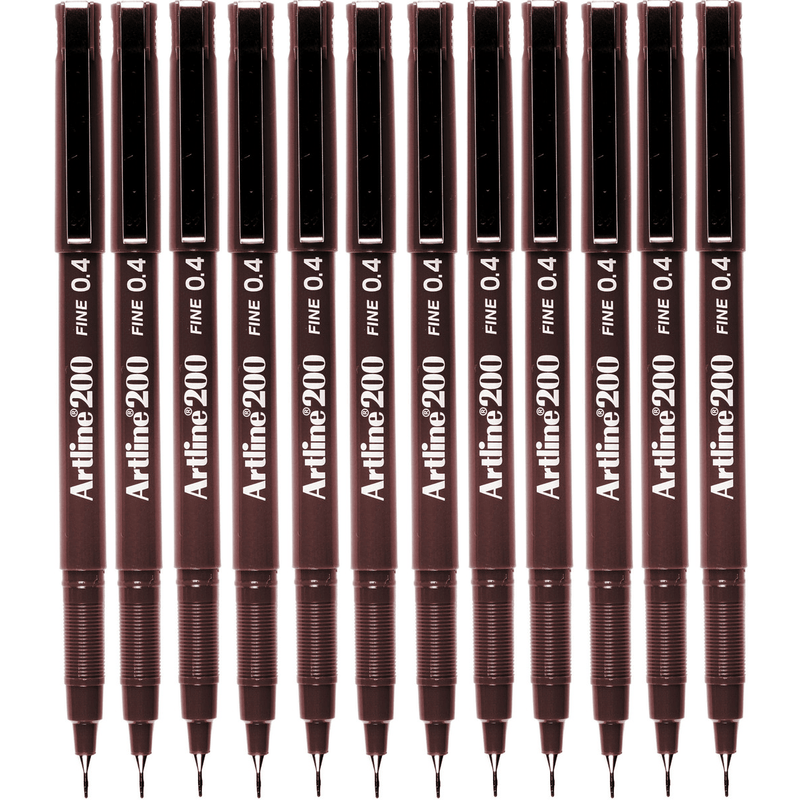 Artline 200 Fineliner Pen 0.4mm Dark Brown Box 12 120018 (Box 12) - SuperOffice