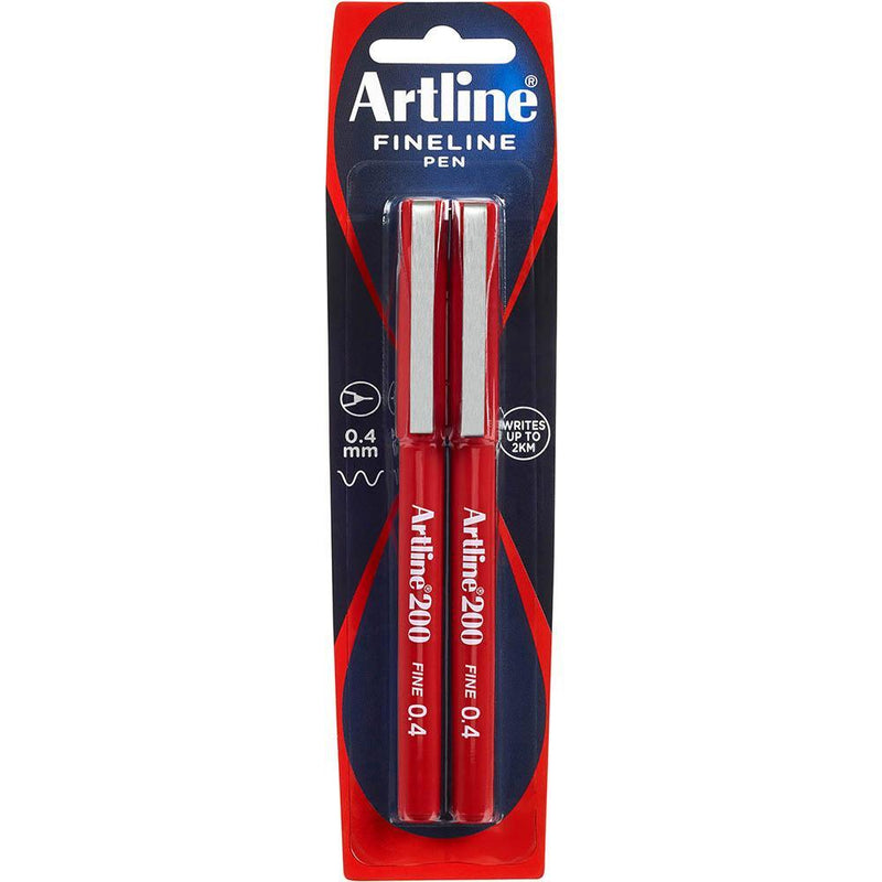 Artline 200 Fineliner Pen 0.4Mm Red Pack 2 120066 - SuperOffice