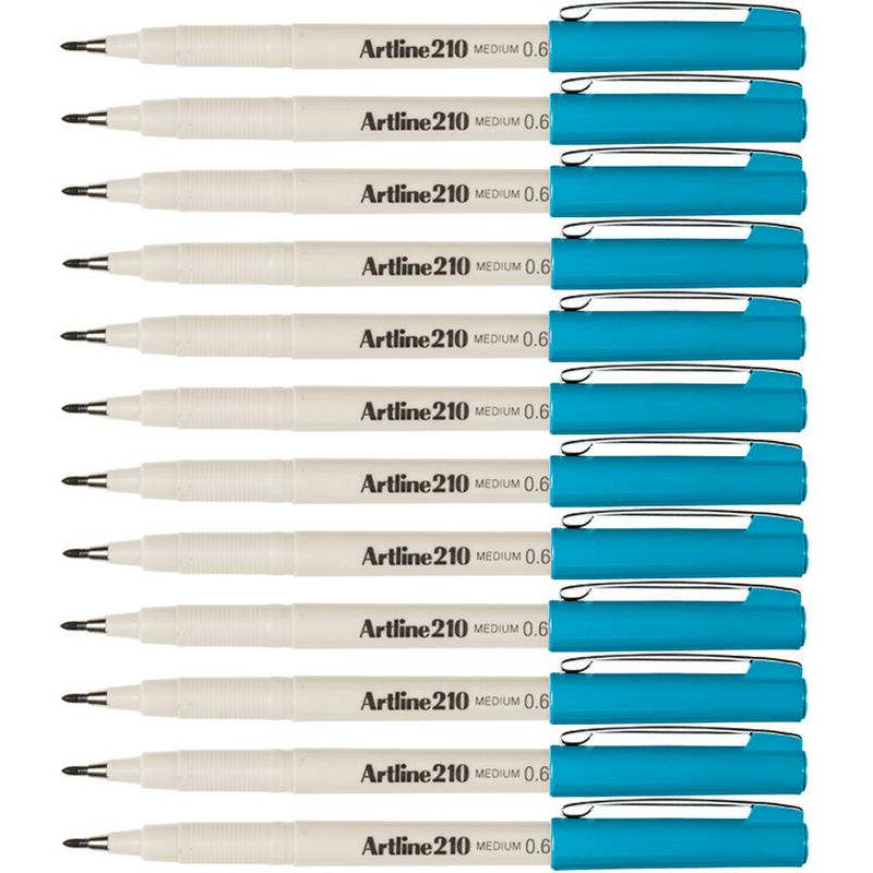 Artline 210 Fineline Fibre Tip Pen 0.6mm Medium Sky Light Blue Box 12 121013 (Box 12) - SuperOffice