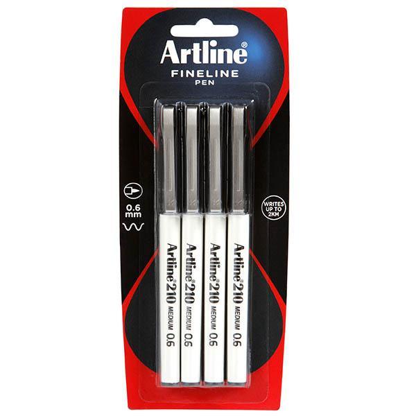 Artline 210 Fineliner Pen 0.6Mm Black Pack 4 Hangsell 121082 - SuperOffice