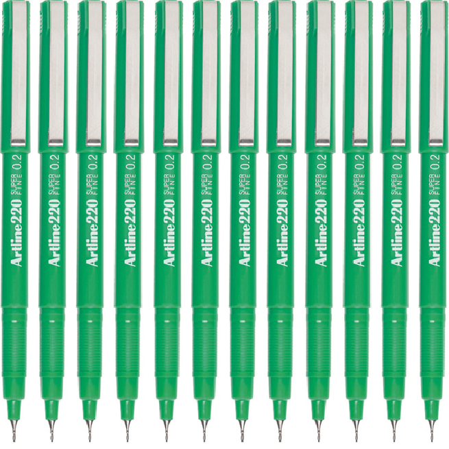 Artline 220 Fineline Pen 0.2mm Extra Fine Green Box 12 122004 (Box 12) - SuperOffice