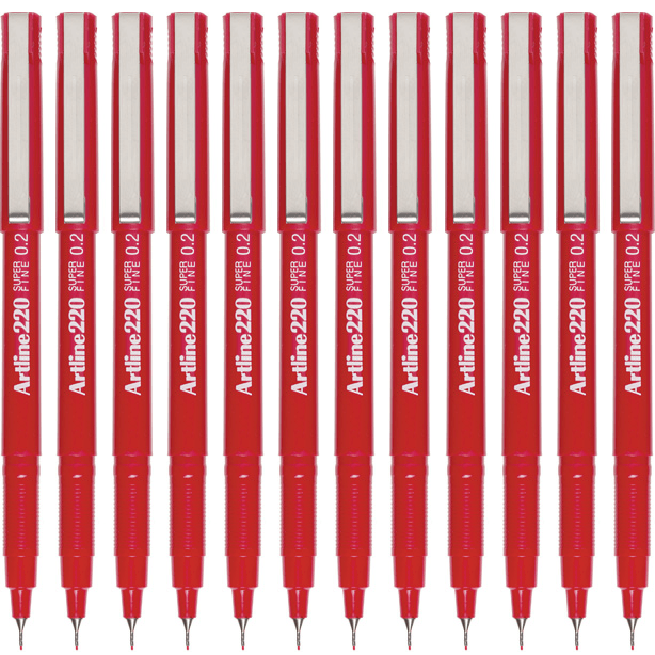 Artline 220 Fineline Pen 0.2mm Extra Fine Red Box 12 122002 (Box 12) - SuperOffice