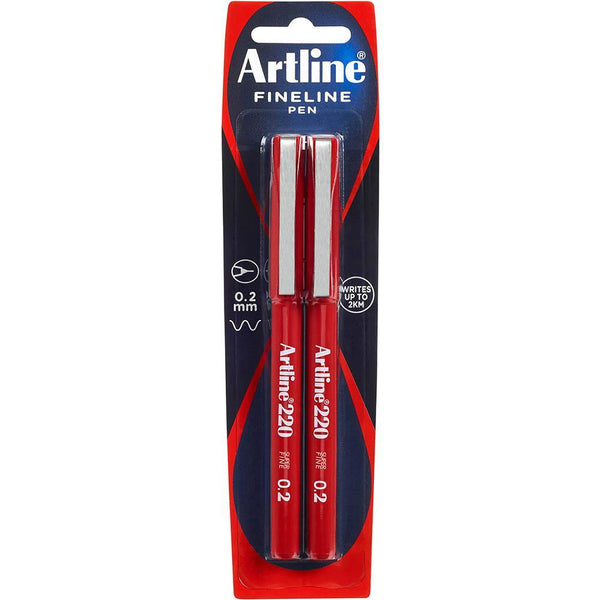 Artline 220 Fineline Pen 0.2Mm Red Pack 2 122066 - SuperOffice